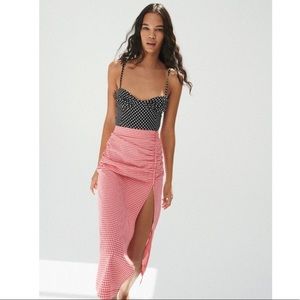 Zara Red and White Gingham Midi Skirt